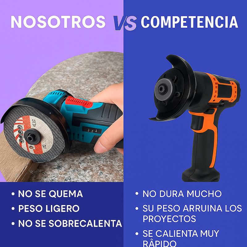 AMOLADORA ANGULAR + 1 Batería + 2 Ruedas de Corte de Metal